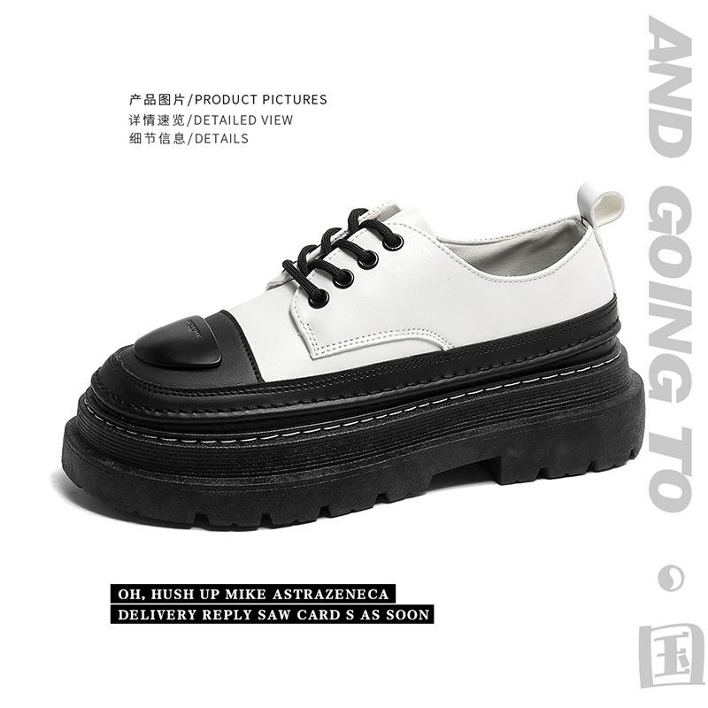 

2024 новые кожаные туфли мужские туфли в гонконгском стиле на шнуровке с низким верхом квадратные кожаные туфли молодежная повседневная обувь туфли Martin 43 белый