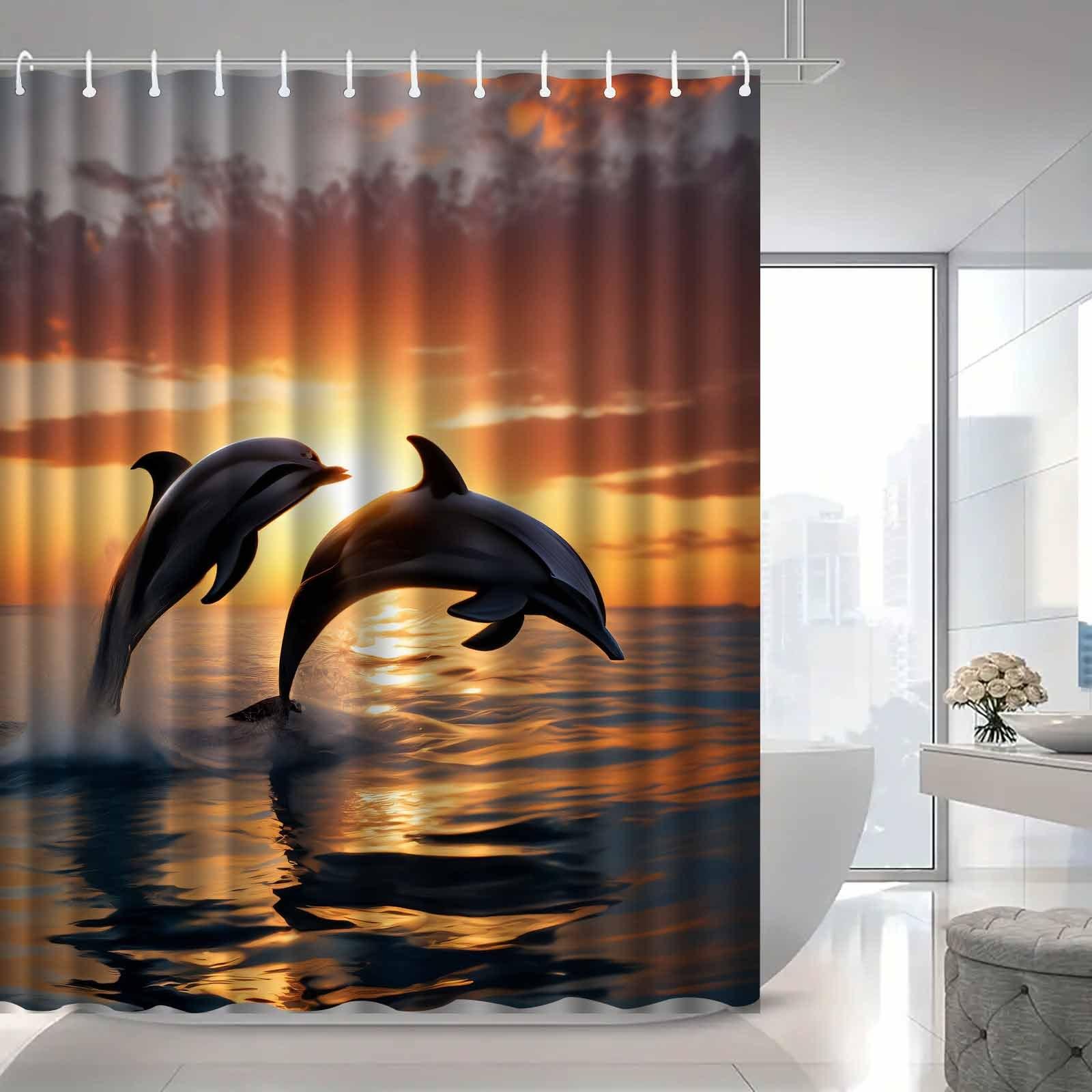 1pc Ocean Animal Dolphin Swimming Landscape Shower Curtain, High-End Elegant Bathroom Curtain, Bathroom Decoration Pattern 90X180CM