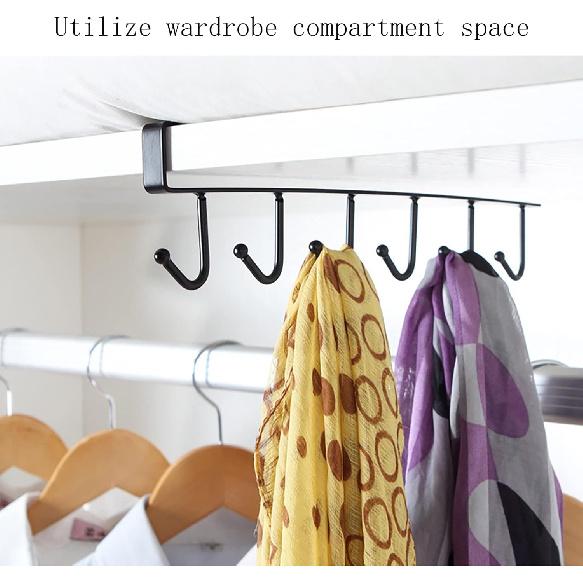 1 Pack Hanging Hooks Rack Under Cupboard Cabinet Cup Holder 6 Hooks Drilling Free Coffee Mug Holder Kitchen Utensil Storage Organizer Hook Rack