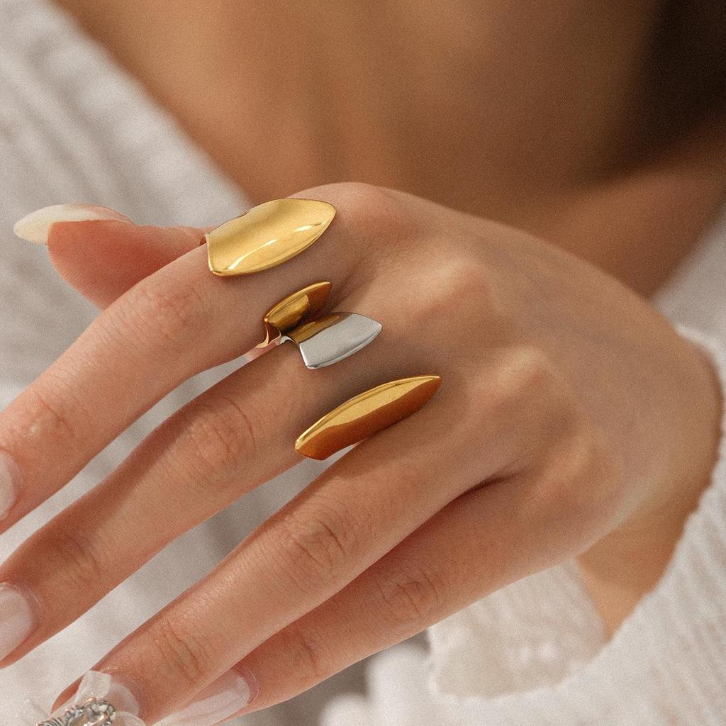 Women's Versatile Stainless Steel Geometric Open Ring: European & American Style, Non-Fading, Polished Finish