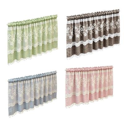 Short Polyester Curtain Panel with Rod Pocket, Gingham Trim and Privacy Support for Kitchen, Bath and Home Use