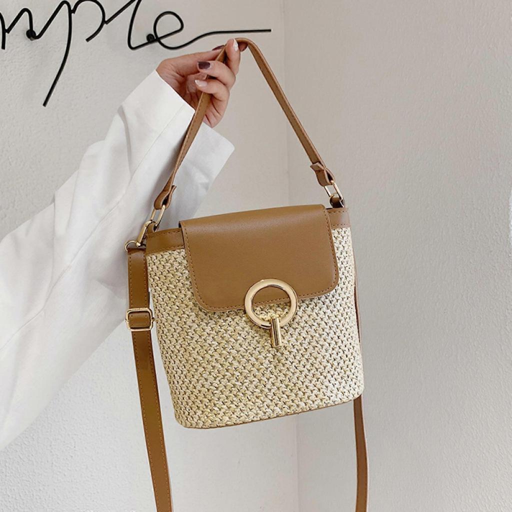Handheld Women's Bag Woven Bucket Bag Vacation Bag 2024 Spring Summer New Crossbody Straw Bag Rattan Bag Fashion Small Bag