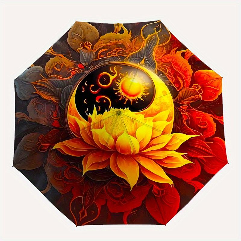 Floral Yin Yang Themed Eight Rib Automatic Folding Umbrella Is Suitable for Both Men and Women, Making It A Perfect Christmas and Valentine'