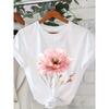 European Sizes Women'S Casual Short-Sleeve T-Shirt - Pink Floral Print with Golden Accents, Loose Semi-Transparent Summer Top