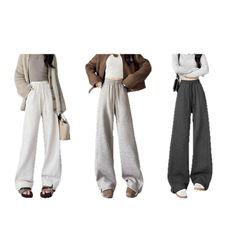Split cashmere wide-leg pants for women's autumn and winter new loose straight tall velvet casual sports sweatpants for women