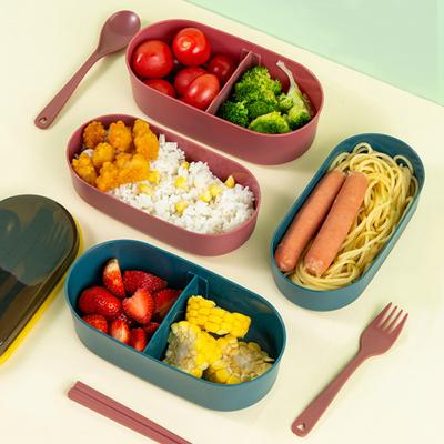 Doppelschichtige Lunchbox mit Geschirr, auslaufsichere Bento-Box, 800 ml, leicht, hitzebeständig, Behälter zur Zubereitung von Mahlzeiten