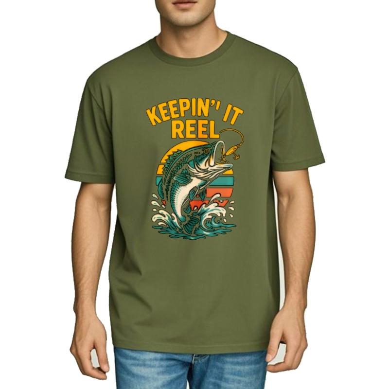 Solid Color For Unisex O Neck Tshirt Unisex Keepin It Reel Fishing Design Anime For Him Tops Quick Dry Shirt Crew Neck Tshirt