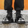 Högkvalitativa svarta lackläder ankelboots för män i street punk-stil Metalldekoration hombre dagliga höjdökande skor