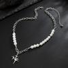 Hiphop Rock Four-Pointed Star Pendant Necklaces for Men Women Imitation Pearls Beaded Collarbone Necklaces Jewelry Accessories