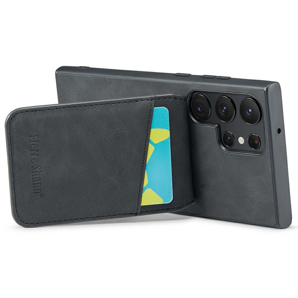 

FIERRE SHANN For Samsung Galaxy S25 Ultra Case Card Holder Kickstand Leather RFID Blocking Back Cover Wine Red