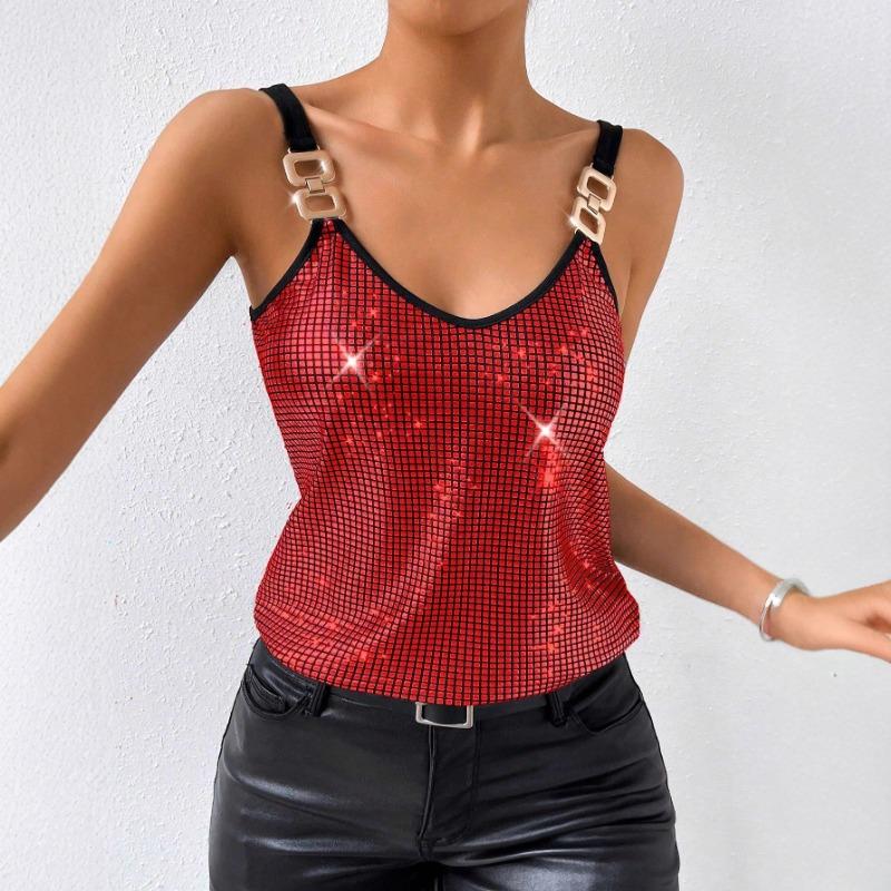 

Women s Sexy Sequin Suspender Halter Top for Women XL червоний