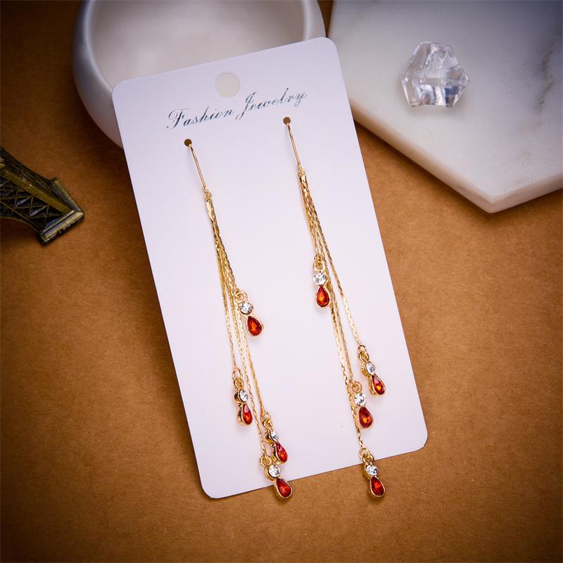 Vintage Temperament Zircon Water Drop Earrings For Women Korean Fashion Long Tassel Rhinestone Earring Wedding Party Jewelry