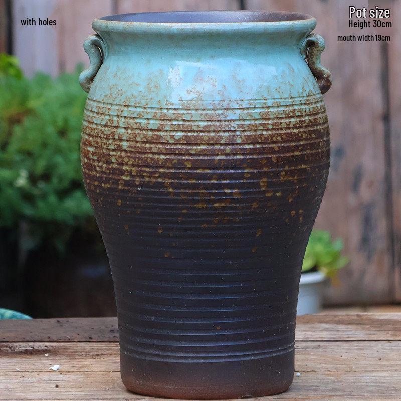 Handmade Large Purple Clay Ceramic Pot for Succulents and Bougainvillea – Breathable, Coarse Pottery Design for Living Room.