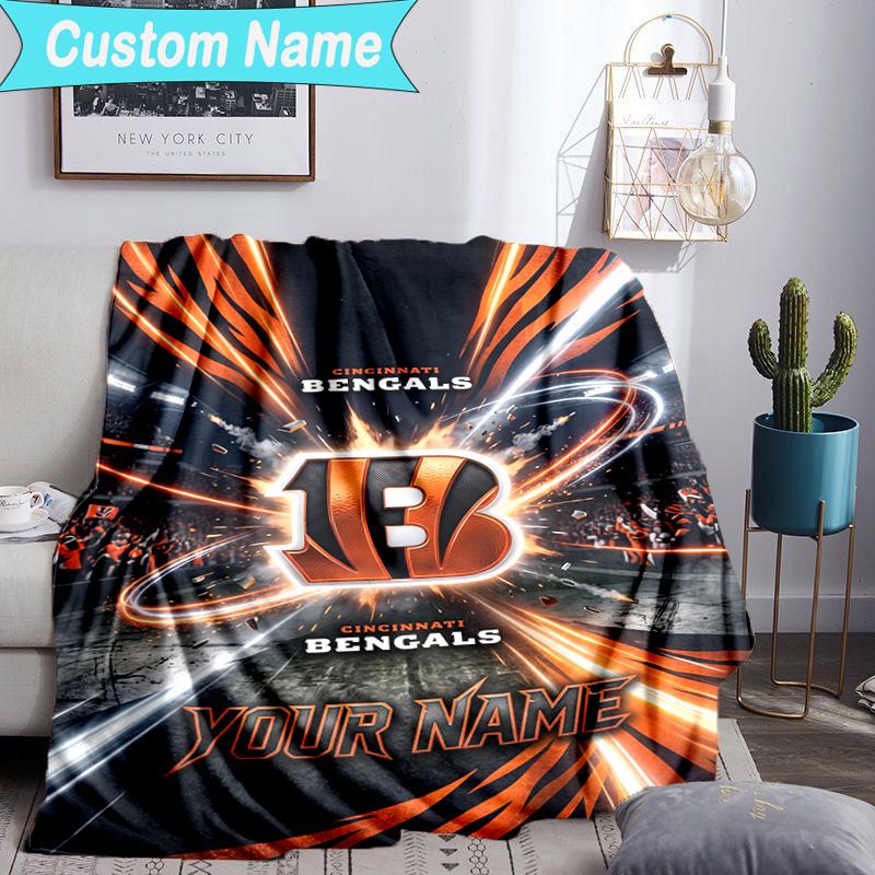 Custom Name Blanket Cincinnati-Bengals Helmet Blanket Bedding Blanket for Travel, Camping, Living Rooms, Offices, Sofas, Fan Christmas gift