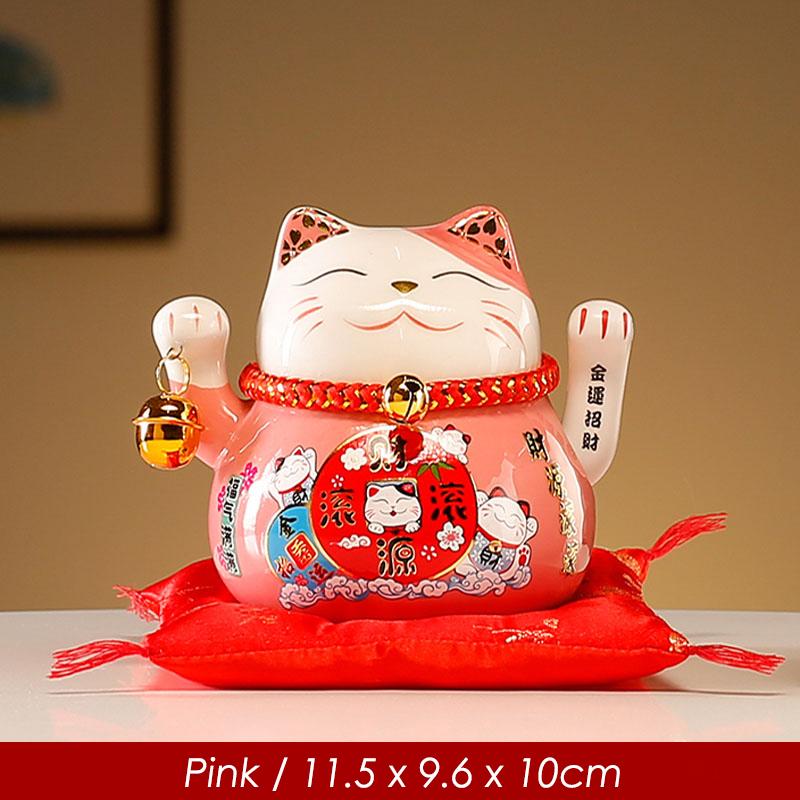 4.5 Inch Ceramic Beckoning Lucky Cat Battery Powered Fortune Cat Waving Arm Maneki Neko Gift Box Home Decoration Centerpiece
