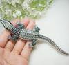 Silver Tone Vintage Crocodile Animal Woman Pendant Brooch Pin Green Rhinestone Gift Women Crystal Alligator Metal Broach Jewelry