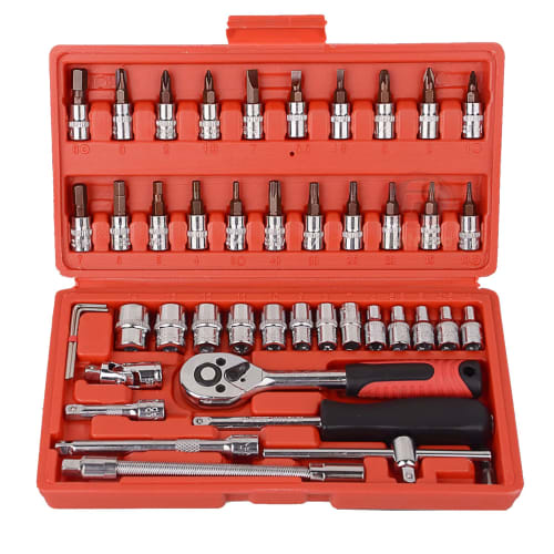 46-Piece Socket Wrench Set with 6.3mm (1/4") Drive Ratchet Wrench and Socket Driver Combo