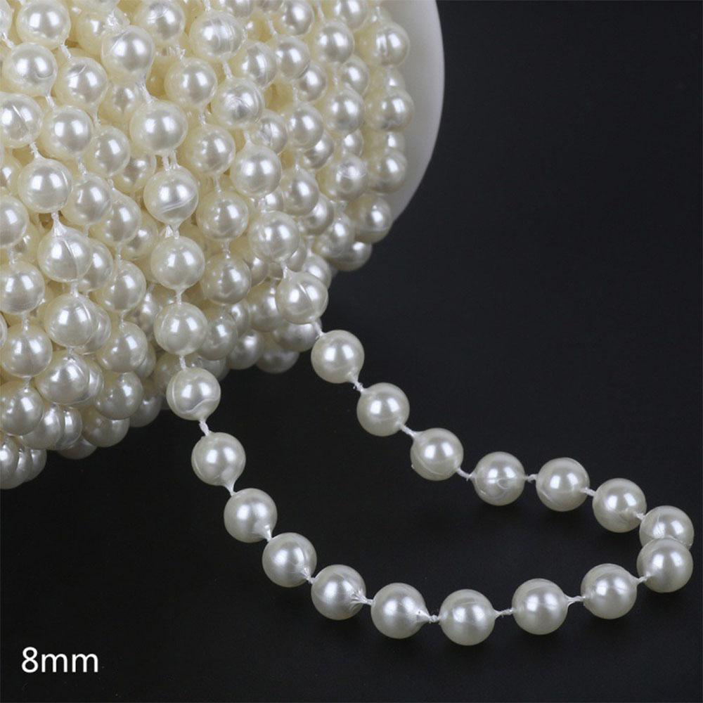 Ivory Round Pearl Beads String Trim Chain Sew Craft Faux Pearls Strand Garland Decorate Floral Centerpieces Favor Christmas Tree