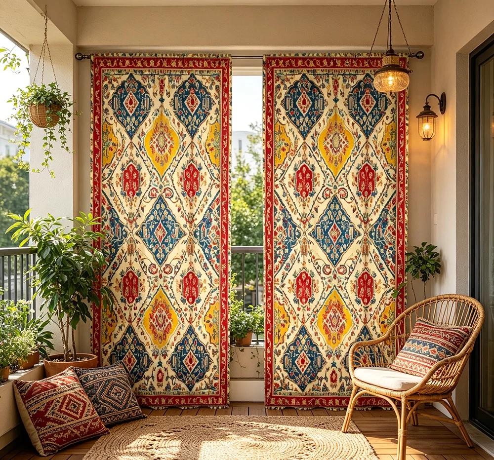 2PCS Digital Printed Curtains, Persian Ethnic Geometric Exotic Tribal, Modern Home Decor Style for Living Room Bedroom Decor