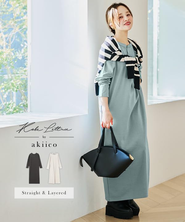 Kobe Lettuce Tanaka Comfortable Jersey Long Long Casual Size Petite Slate Gray [Akiko Collaboration] Dress, Sleeves, [E3295] M, Straight,