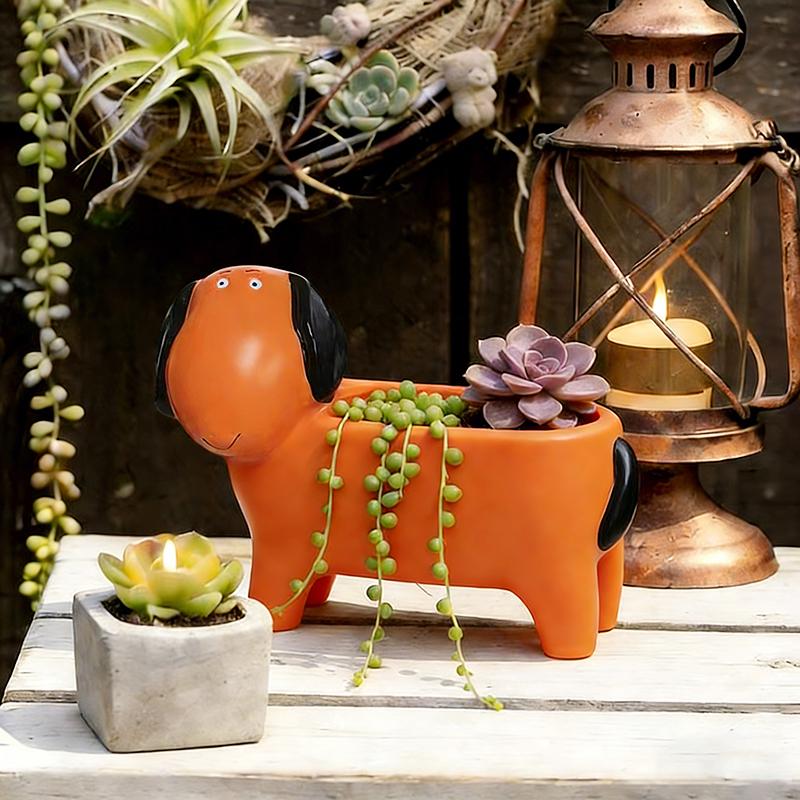 Funny Little Dog Flowerpot Green Potted Plants Vase Container Home Courtyard Garden Decoration Resin Handicrafts Ornament Gift