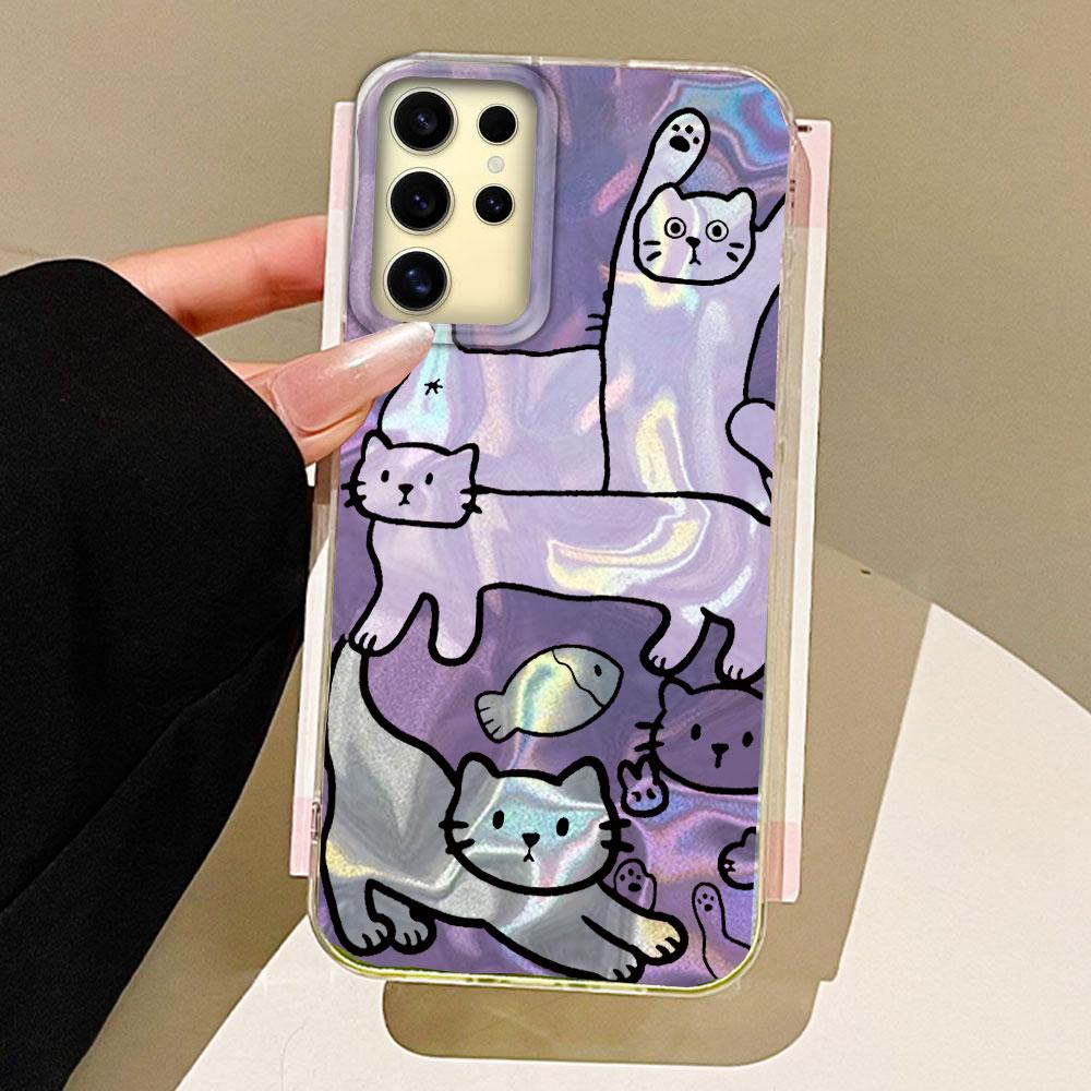 

Purple Line Cat Fish Water Texture Phone Case for Samsung Galaxy S25 S24 S23 S22 S21 FE Plus Ultra S25+ Shell Silicone TPU Cover Galaxy S24 FE