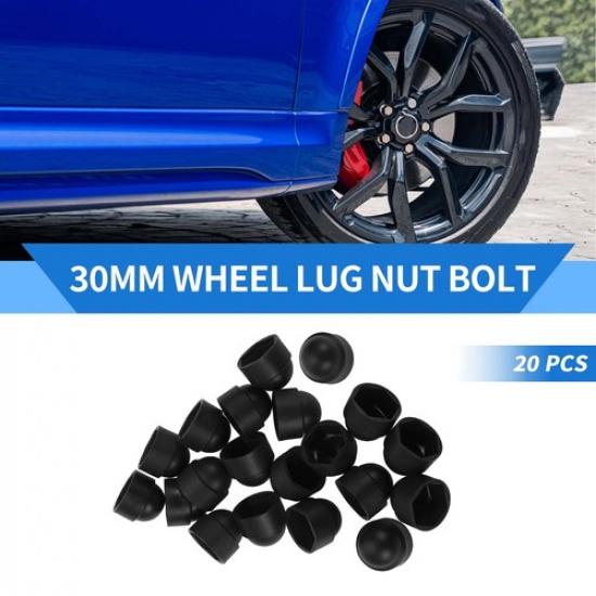 20pcs Plastic 30mm Exterior Wheel Lug Nut Bolt Black