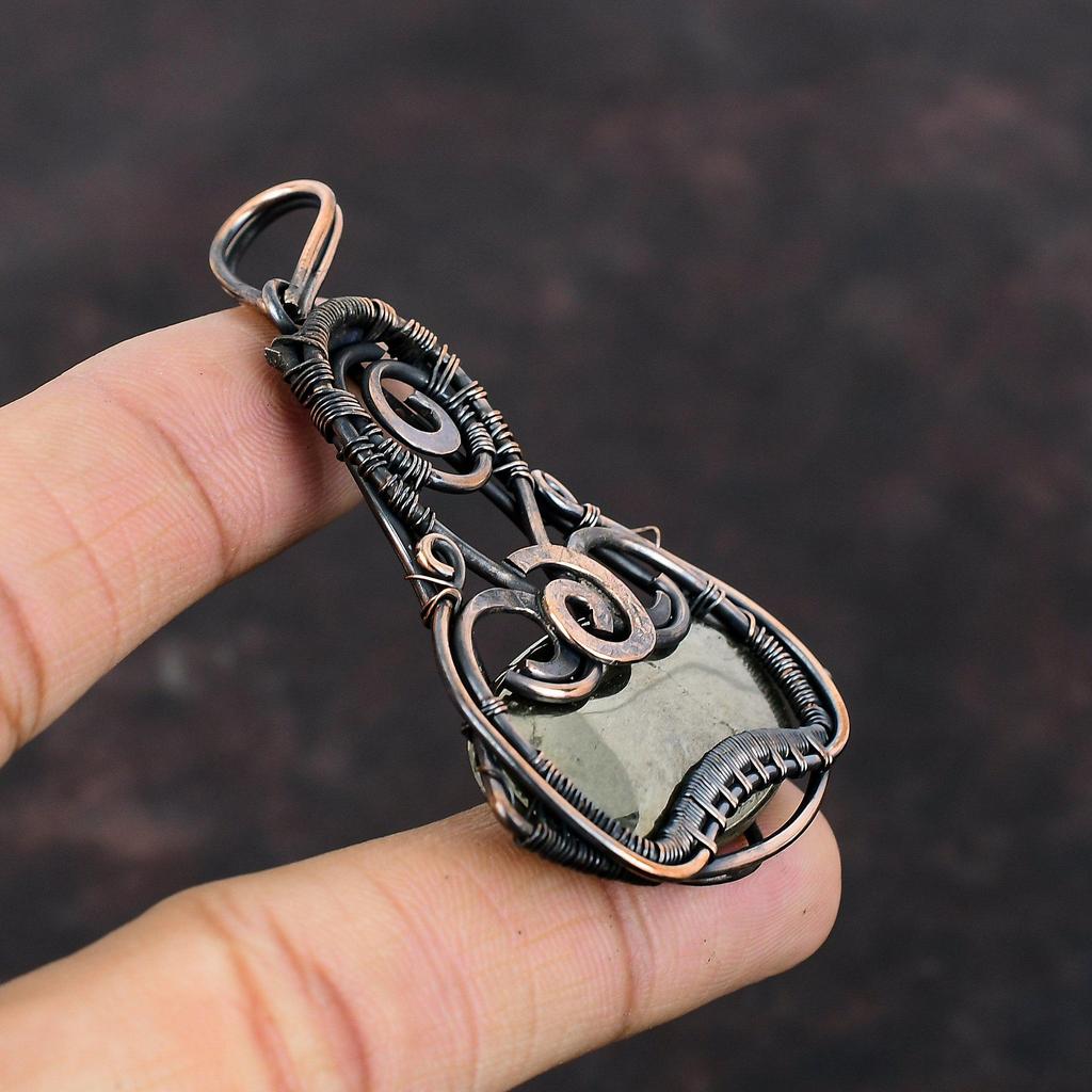 Pyrite Pendant Copper Wire Wrapped Pendant Unique Pendant Dainty Copper Jewelry Handmade Gemstone Pendant Wire Wrapping Jewelry Gift For Her