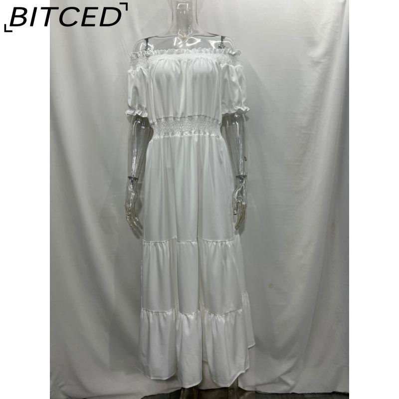 BITCED Long Dress with Open Back and Elastic Waist Popular Bohemian Style with Open Shoulders