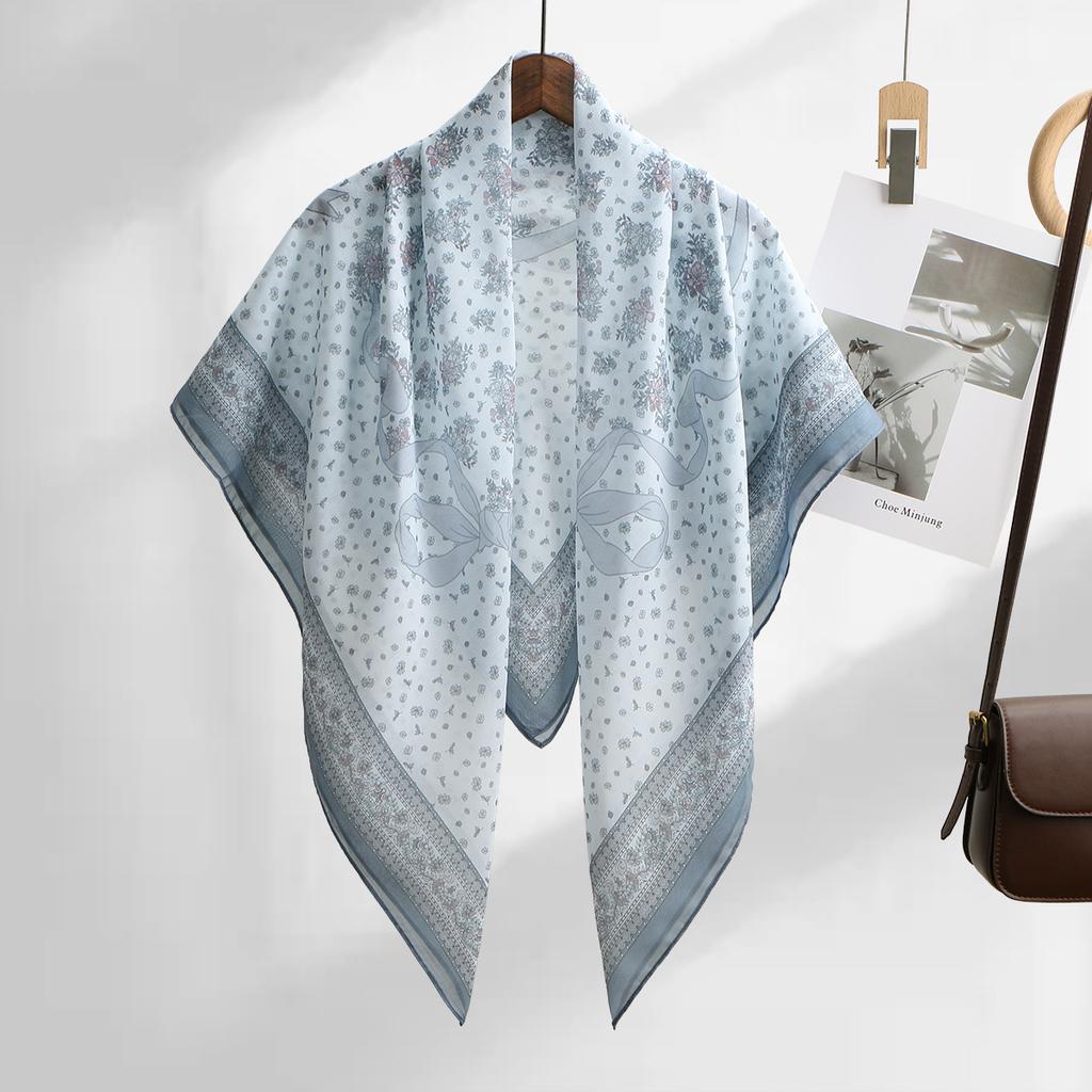 Blumenmuster Wellen Viskose Quadratisches Tuch Muslimische Hijabs Baumwoll Kopftuch Damenmode Malaysia Taschentuch Foulard 110*110cm