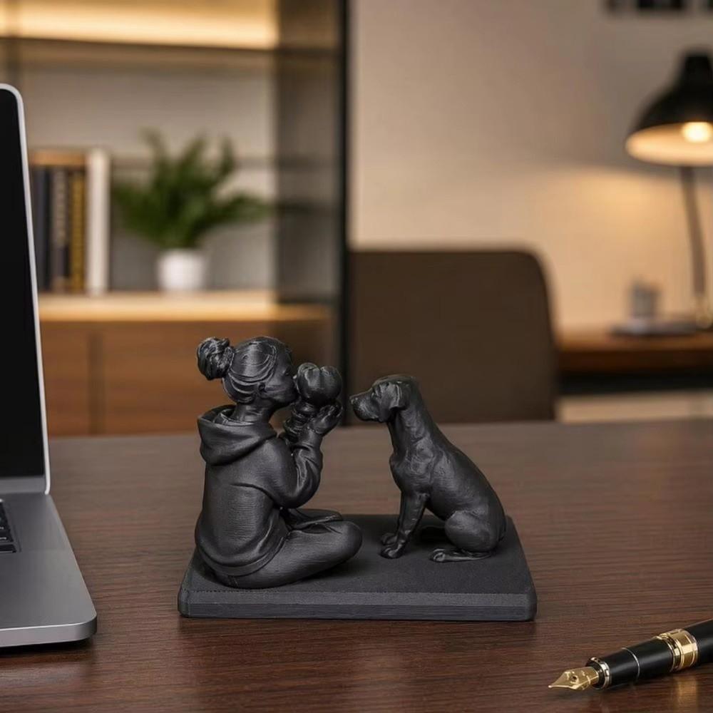 3D Printed Cat Dog Figurine Creative Canine Statues Crafts Desktop Ornaments Christmas Gift