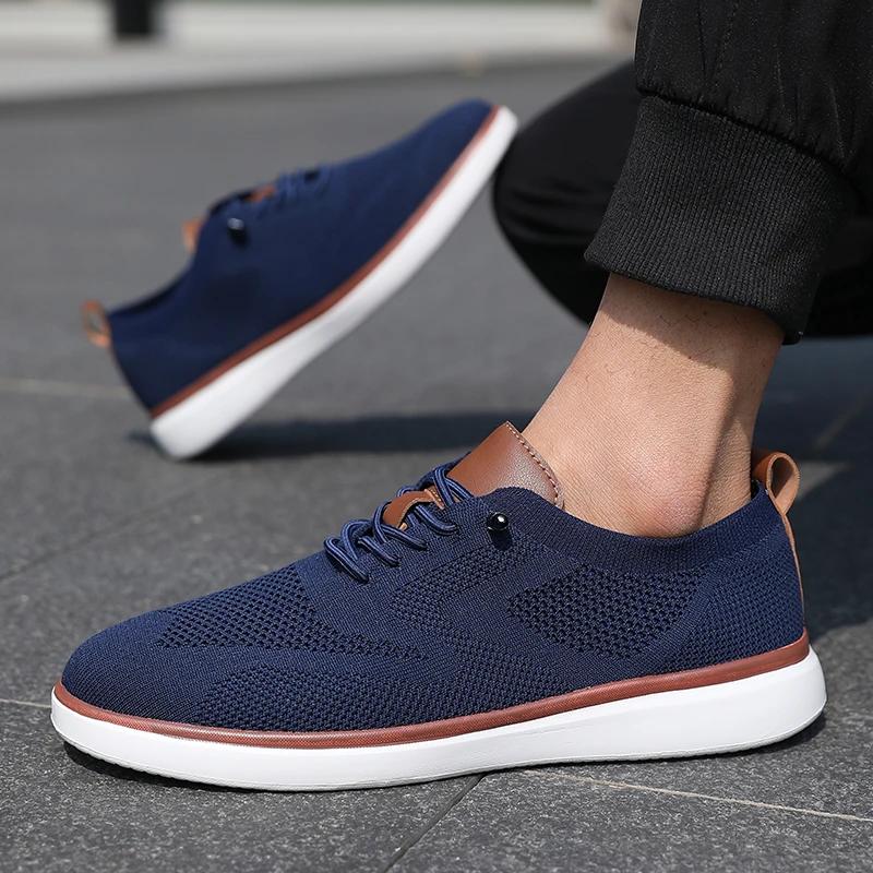 Lightweight Men's Casual Shoes Breathable Knitted Mesh Casual Shoes Fashionable Trendy Anti Slip Flat Walking Shoes Sizes 39-46