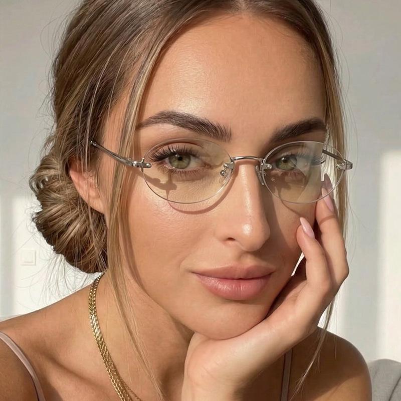 Frameless oval sunglasses for women, new small frame imperial sister style metal glasses, hot-selling fashion sunglasses
