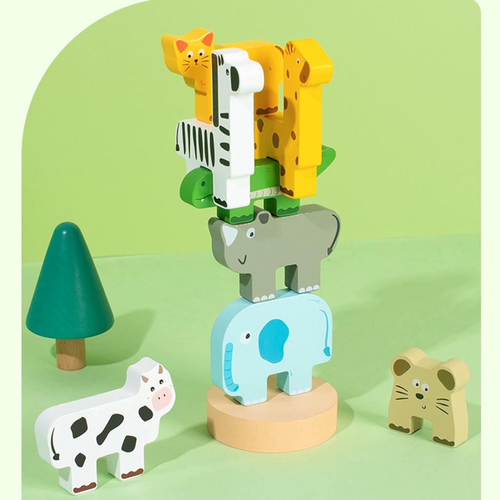 Wooden Forest Animals Balance Stacked High, Educational Toys, Balance Building Block Toys, Train Children's Hand Eye Coordination