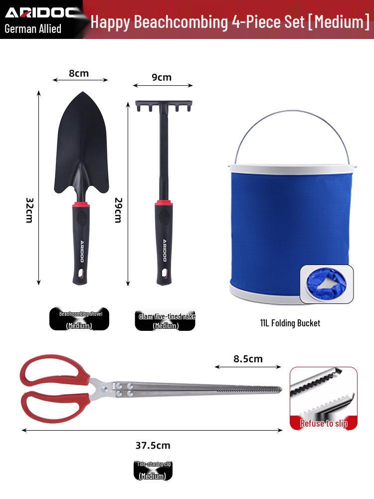 Tide-Chasing Tool Kit: Children's and Adults' Seaside Sand and Clam Digging Set with Shovel and Clips