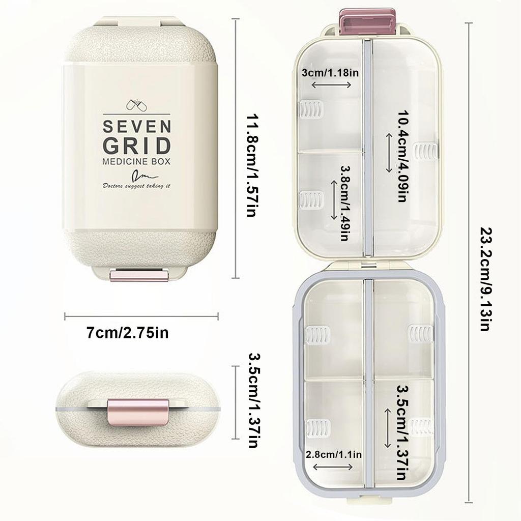 7 Grids Weekly Portable Travel Pill Box Sealable Moisture-Proof Pills Container Storage Tablets Vitamin Medicine Organizer
