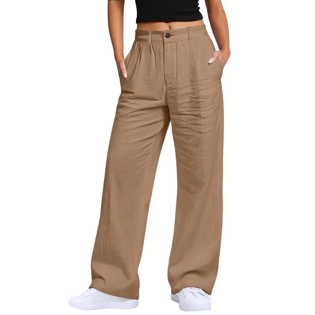 Ladies' Color Casual Fashion Breathable Loose Cotton And Linen Pants