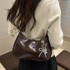 Solid Color Oil Wax Leather Crossbody Bag Elegant Underarm Bag Trendy Crescent Bag  Casual Wear