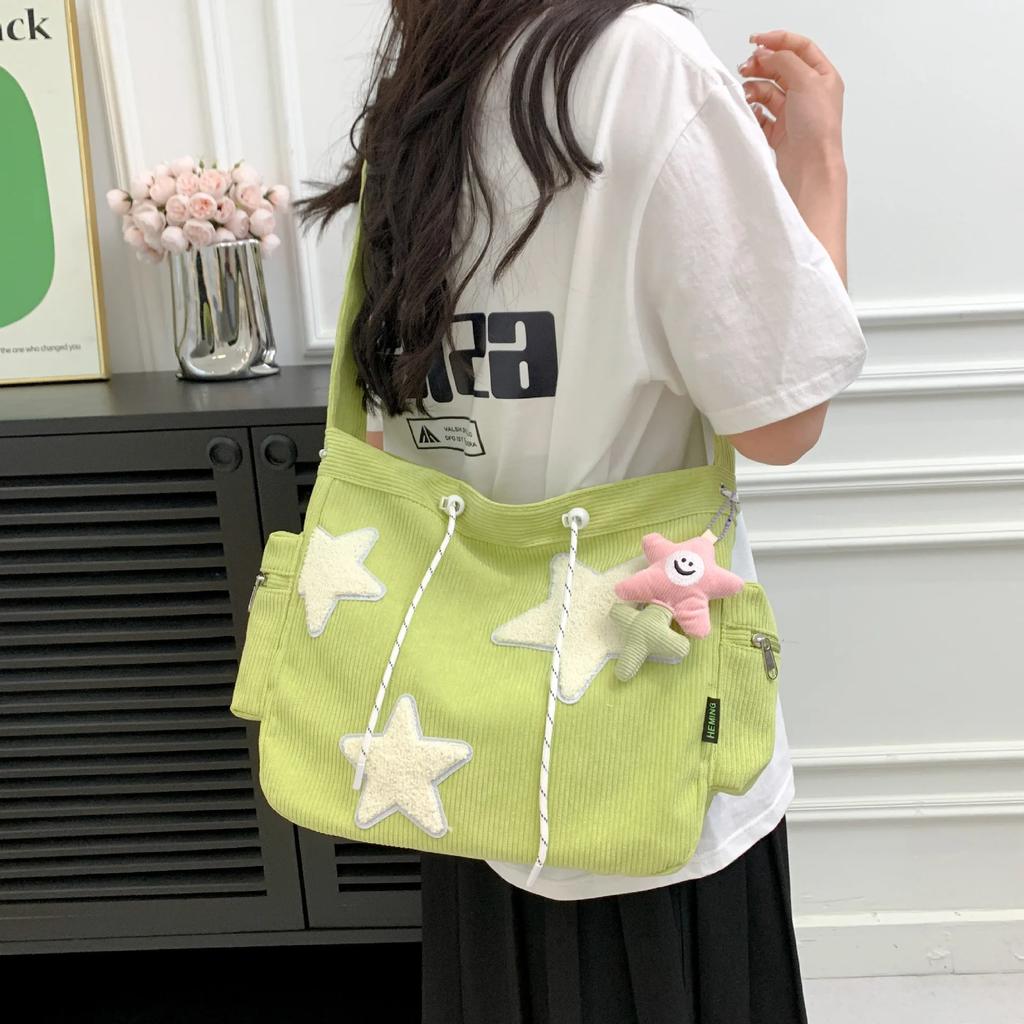 Large Capacity Corduroy Women's Shoulder Bag Ins Fashion Versatile Five-pointed Star Crossbody Cute Student Tote Shoulder Bag