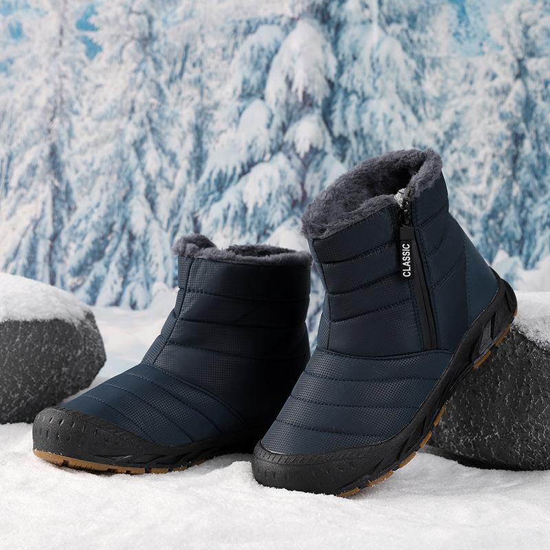 Men's Winter Warm Snow Boots With Zipper Non-Slip Water Resistant Faux Fur Lined Ankle Booties Outdoor Comfort High-Top Hiking Walking Shoes for Men