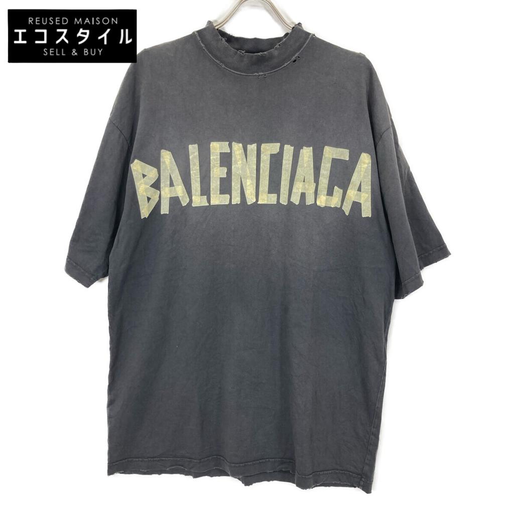 Balenciaga 739764 Tape Logo Crushed Oversized T-Shirt Tops XS grayUsed