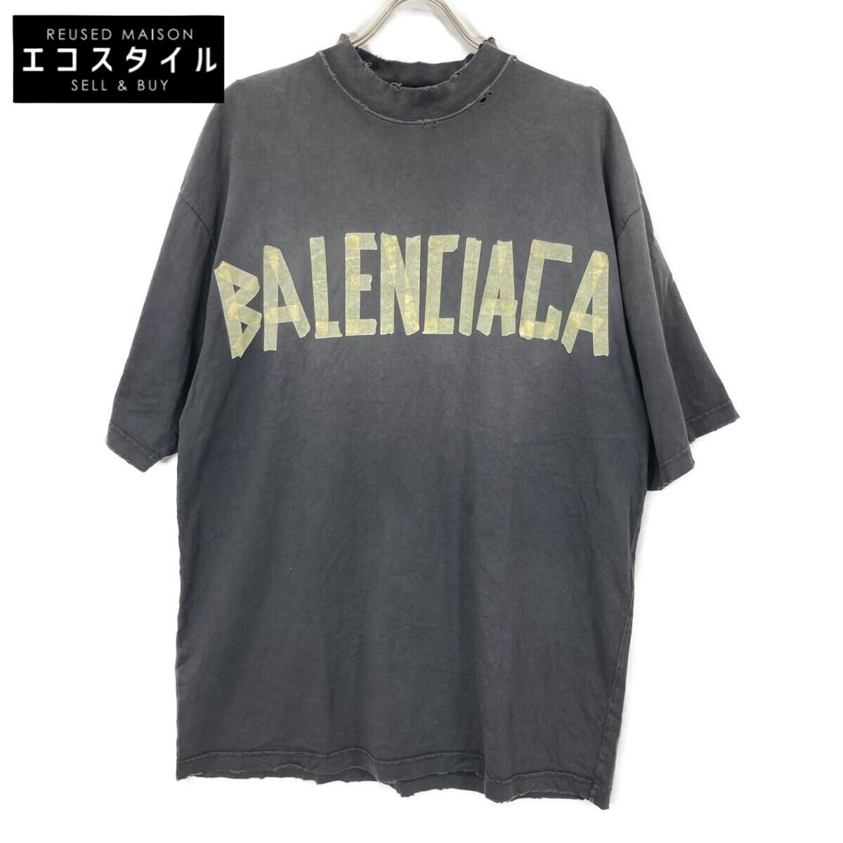 

BALENCIAGA 739764 Tape Logo Crushed Oversized T-Shirt tops XS grayUsed