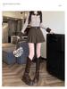 Women's 2024 High-Waist Khaki Woolen Pleated A-Line Shorts for Autumn/Winter