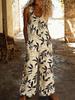 Women's Sleeveless Wide Leg Jumpsuit with Side Button Detail Multi Floral Print Casual Outfit