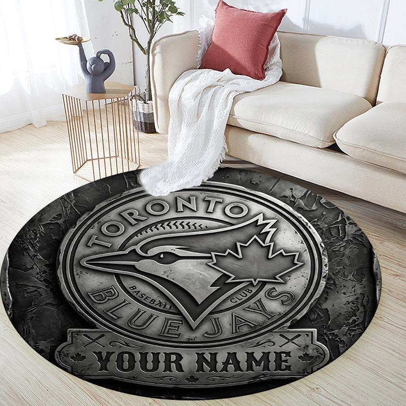 Custom Name Toronto Blue Jays Round Area Rug,Carpet Rug for Living Room Bedroom Sofa Playroom Decor,Non-slip Floor Mat