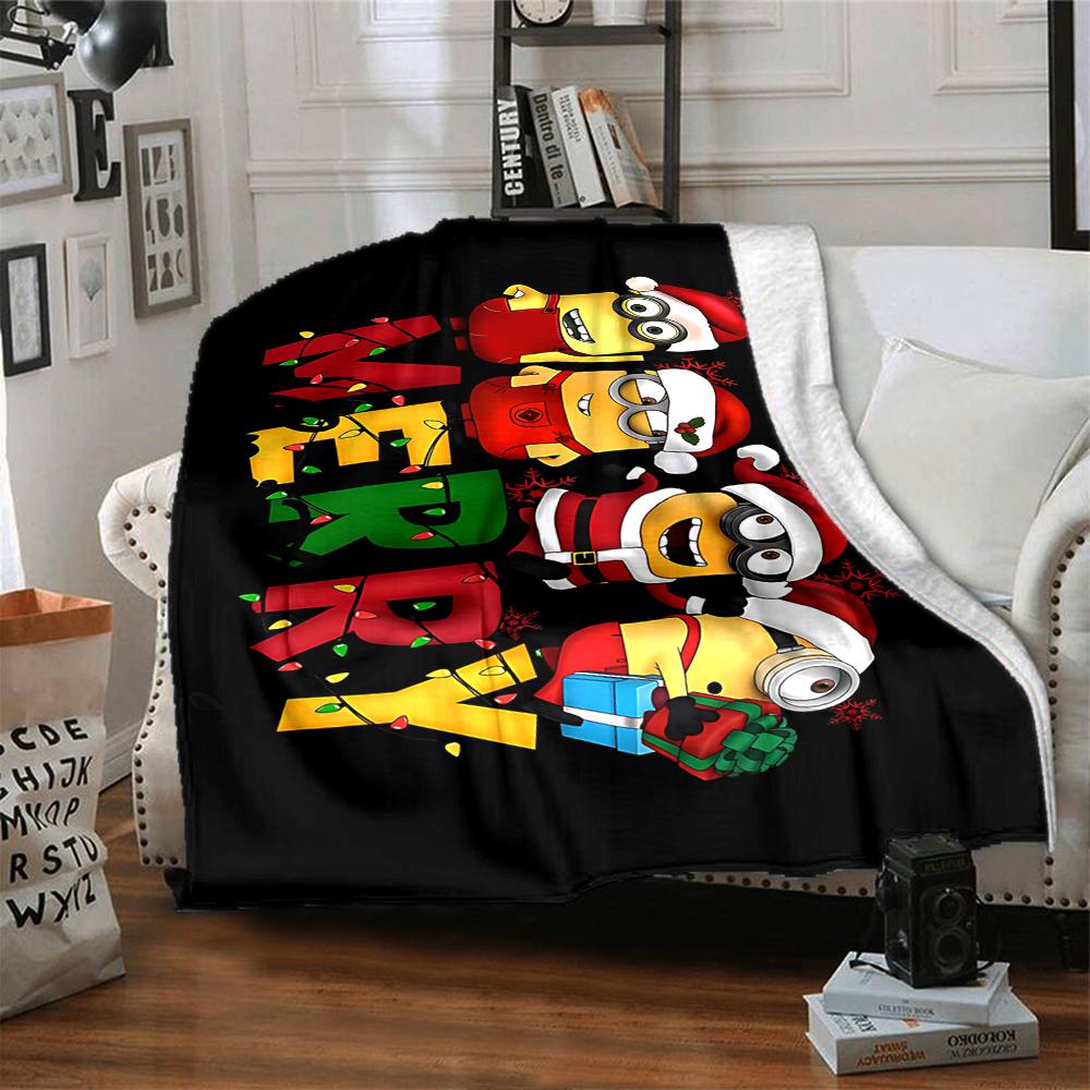 1Pc Christmas Minions Celebration Blanket Soft Throw Blanket For Home Bedroom Bed Sofa Travel Office Solid Christmas Blanket