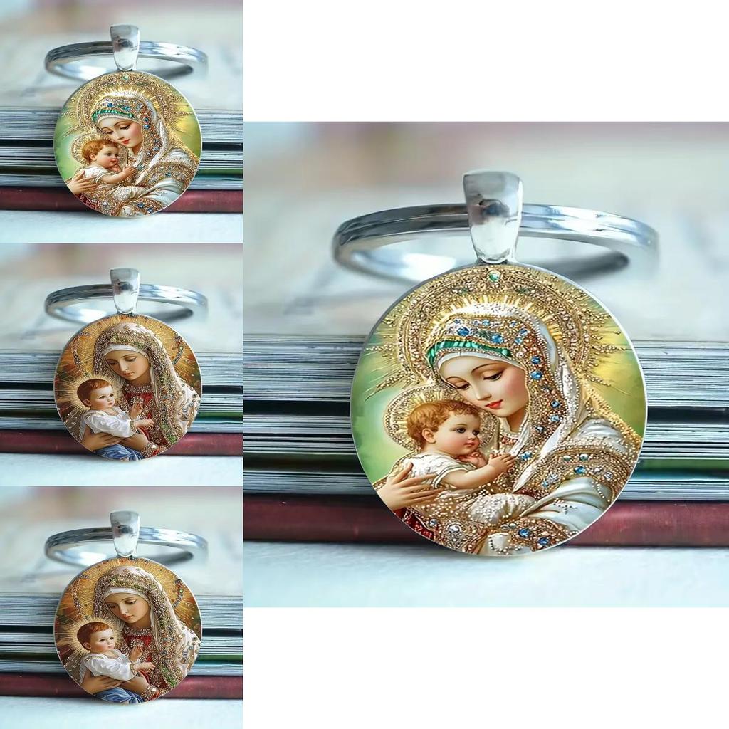 Gesegnete Jungfrau Maria Aluminium Runder Schlüsselanhänger Geschenk Für Religiöse Schmucksammler
