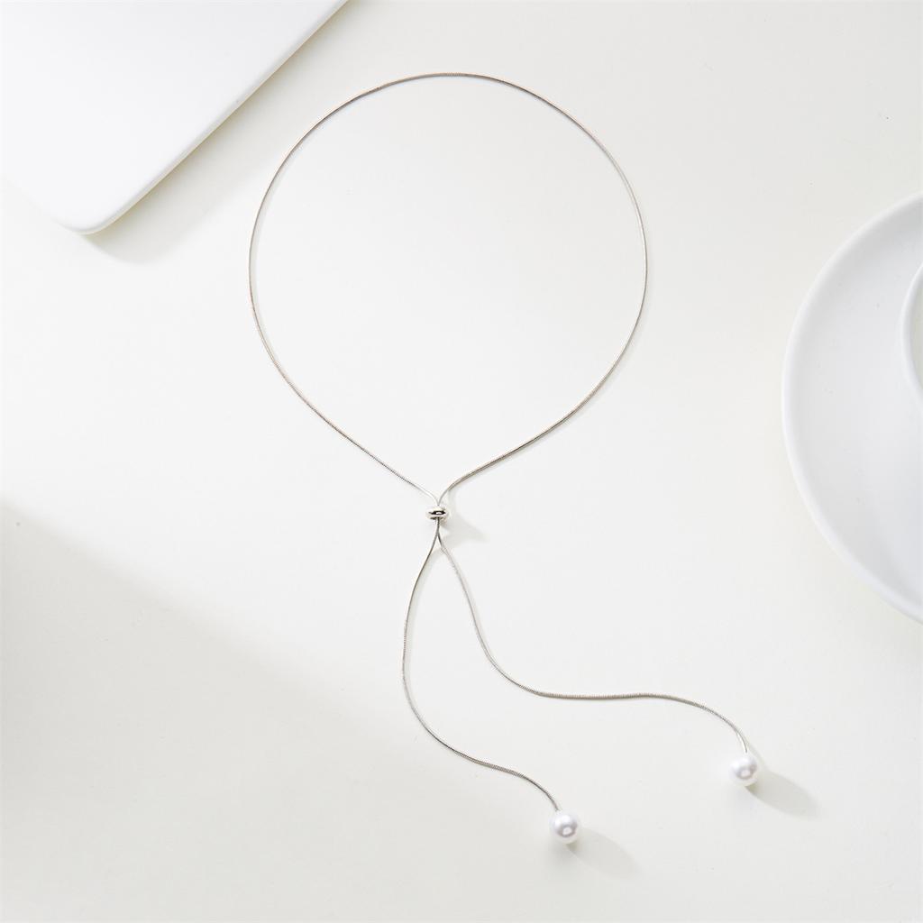 Adjustable Chain Necklace with Simple Faux Pearl Pendant Female Long Sweater Fashion Jewelry Gift Ornament