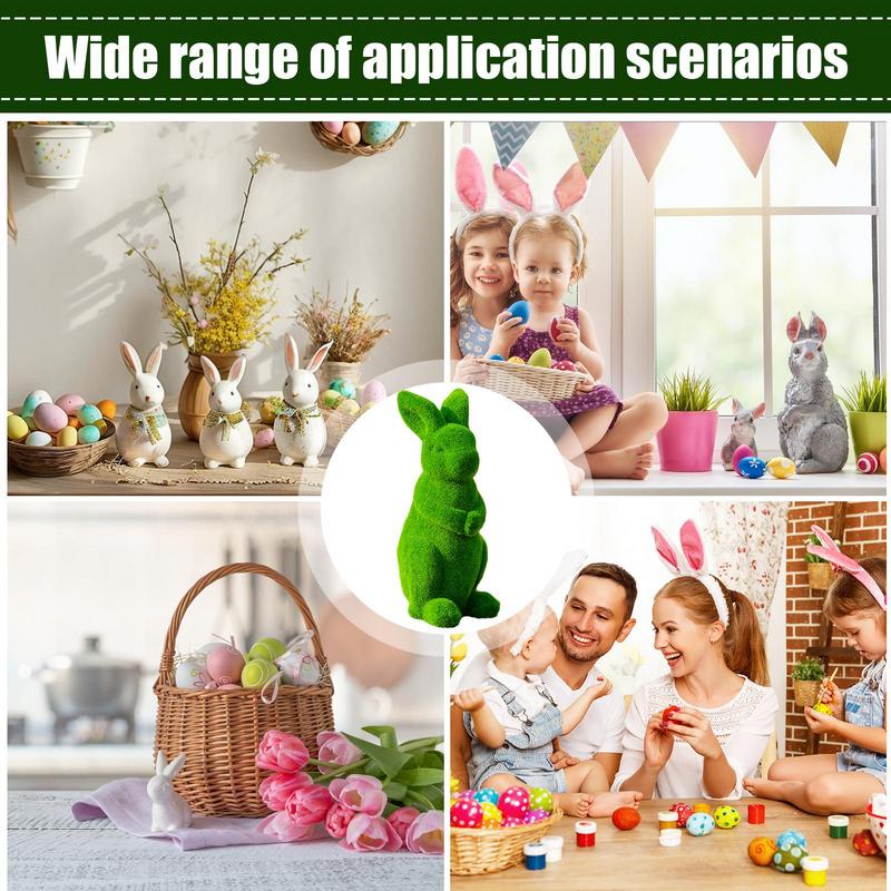 Easter Green Moss Bunny Standing Figurine Weatherproof Outdoor Garden Statue Desktop Ornament for Easter Party Kids Gift