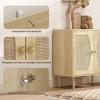 Kitchen Sideboard, Storage Cabinet with Double Doors and 2 Levels, Cane Front 80 x 38 x 79 cm Natural Wood Effect